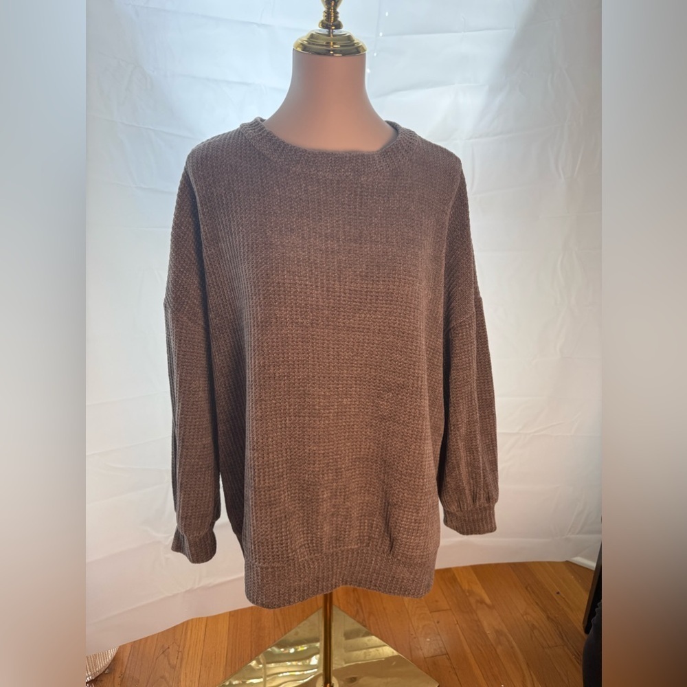 First Love Tan Crew Neck Sweater Chunky Knit Relaxed Fit